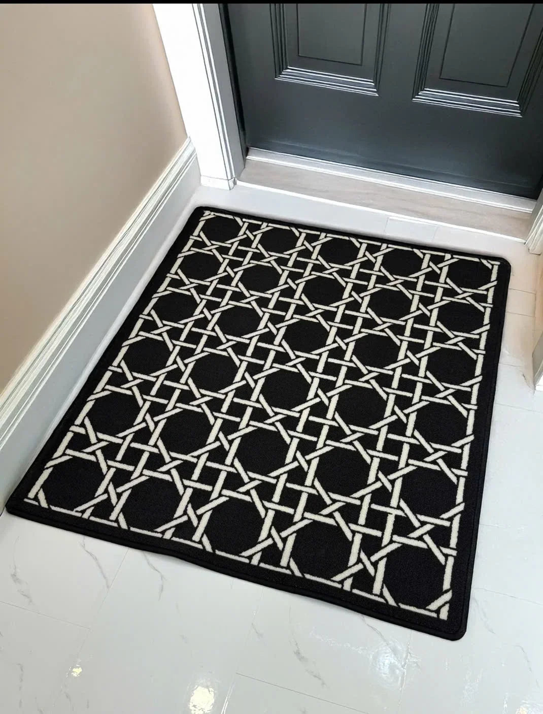Thảm Cửa Sợi Poly Đan Vòng 100X120 Cannage D.O - Noir-THẢM CỬA-CẬU HAI HOME DECOR