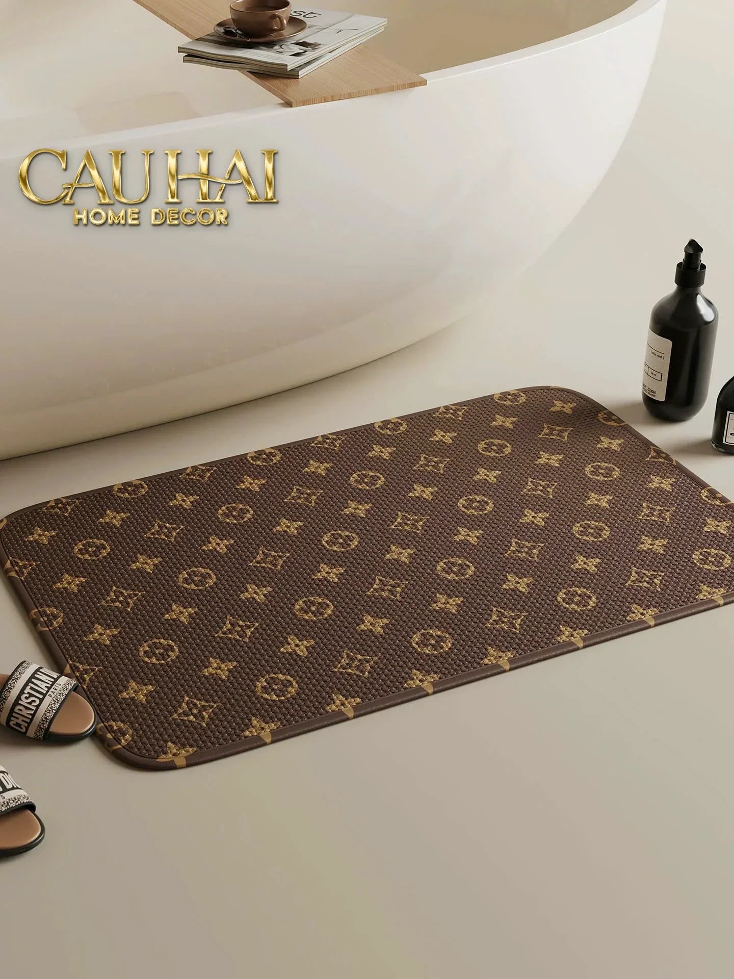 Thảm Cửa Thảm Bathroom Chenille 60X90 - Signature Fleur Monogram-THẢM CỬA-CẬU HAI HOME DECOR