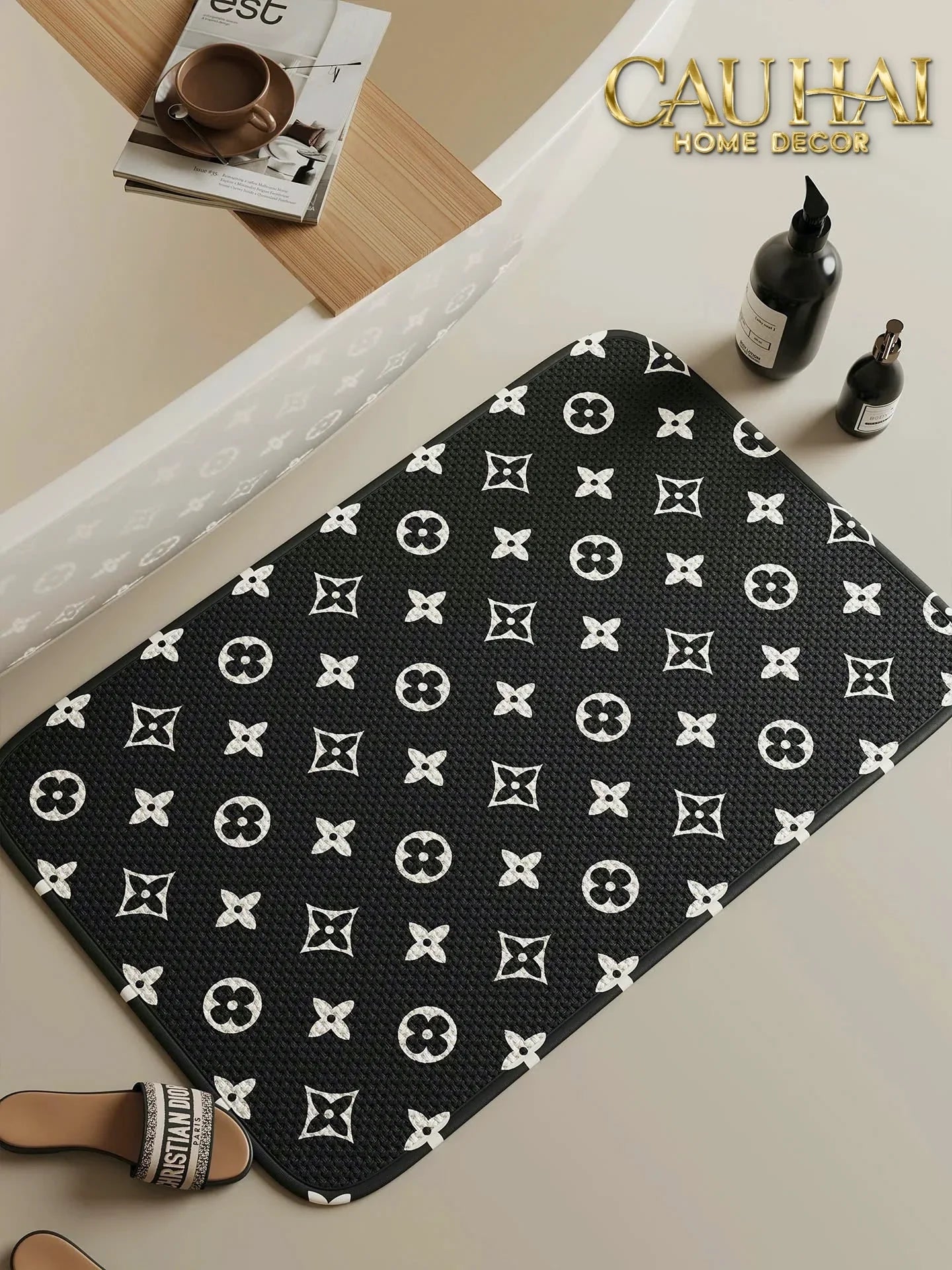 Thảm Cửa Thảm Bathroom Chenille 60X90 - Signature Fleur Monogram-THẢM CỬA-CẬU HAI HOME DECOR