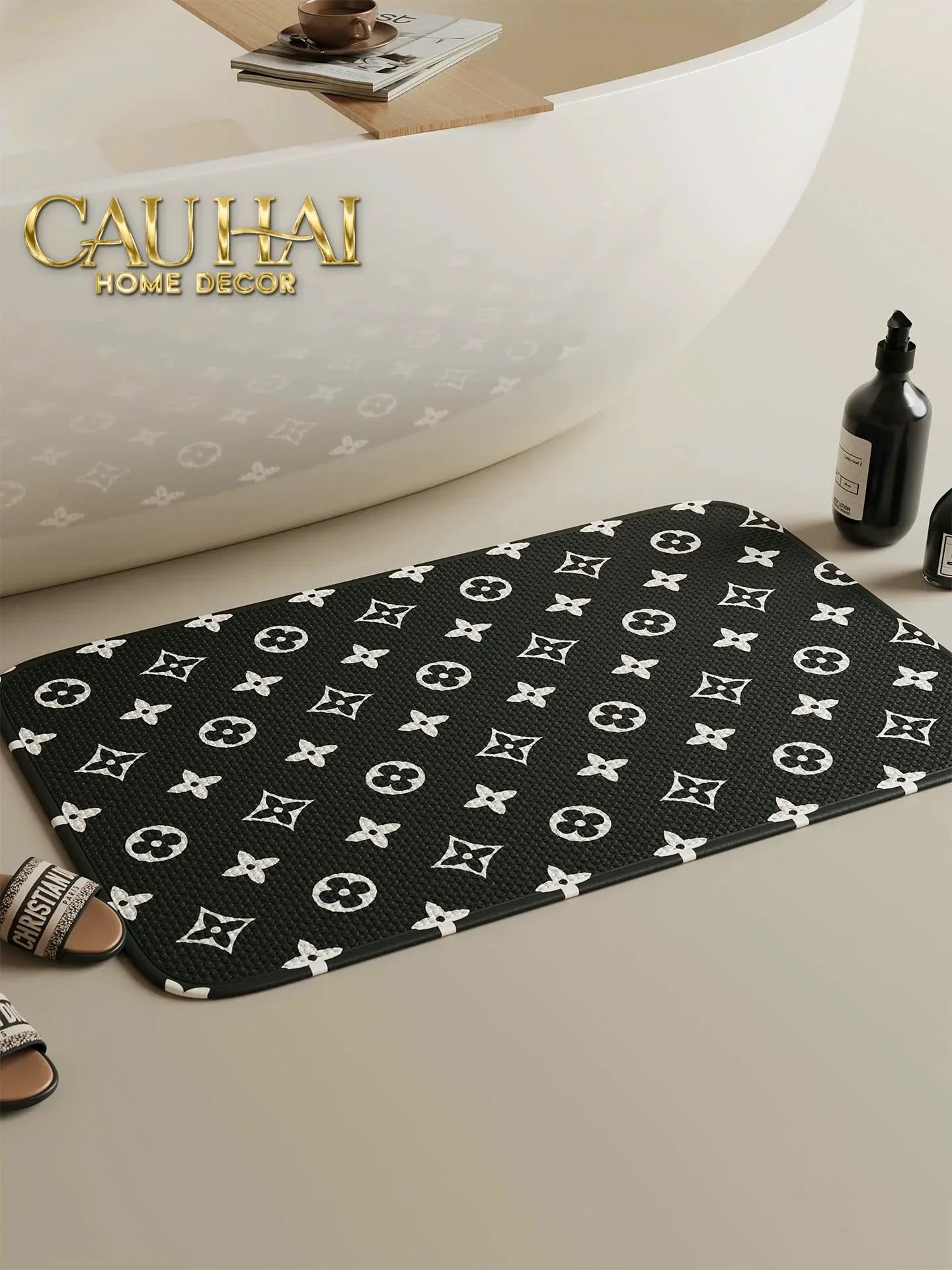Thảm Cửa Thảm Bathroom Chenille 60X90 - Signature Fleur Monogram-THẢM CỬA-CẬU HAI HOME DECOR