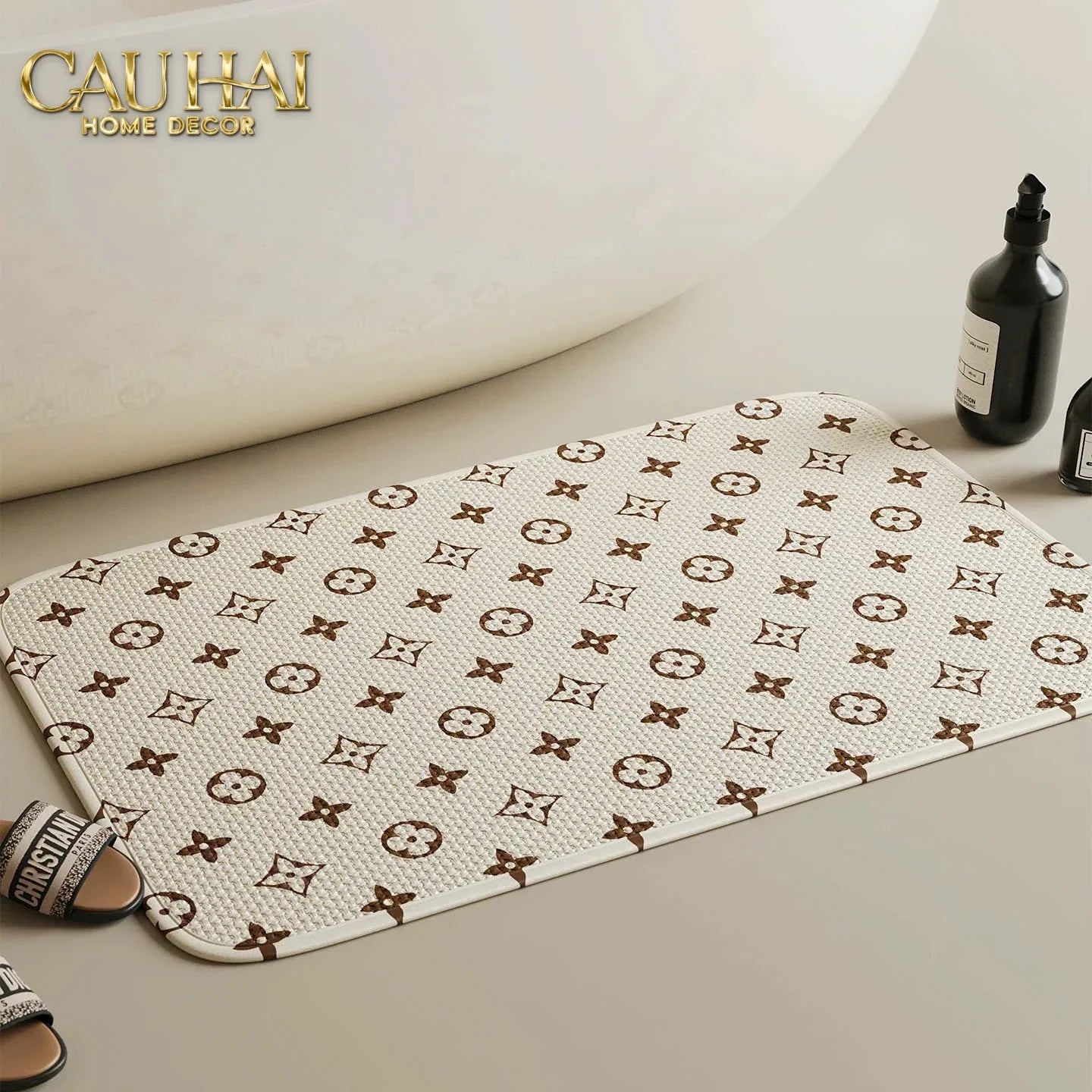 Thảm Cửa Thảm Bathroom Chenille 60X90 - Signature Fleur Monogram-THẢM CỬA-CẬU HAI HOME DECOR