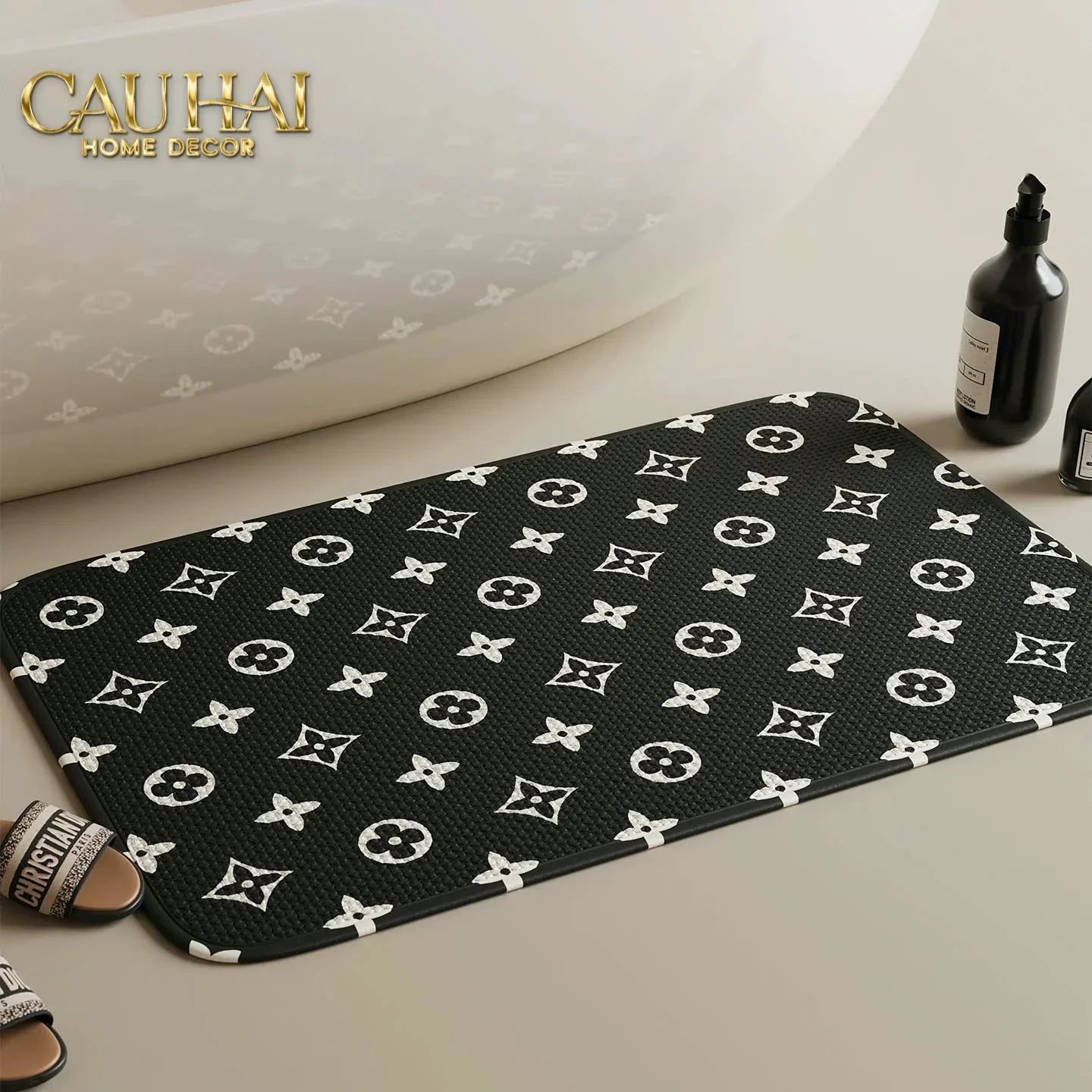Thảm Cửa Thảm Bathroom Chenille 60X90 - Signature Fleur Monogram-THẢM CỬA-CẬU HAI HOME DECOR