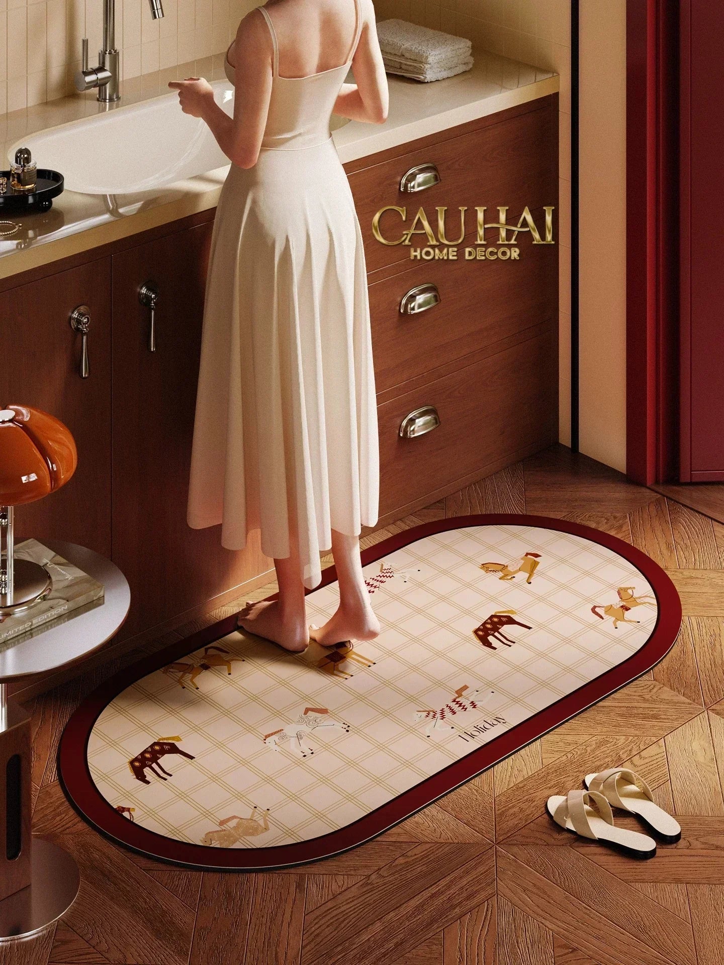 Thảm Cửa Thảm Bathroom Micro-Nappa Gen8 45x90 Rouge Équestre Pegasus Holiday-CẬU HAI HOME DECOR