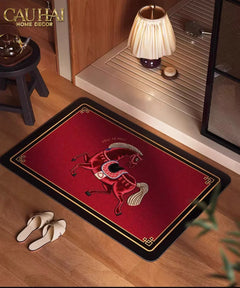 Thảm Cửa / Thảm Bathroom Micro Nappa Gen8 55*90/60*120 - Impérial Équestre Embroidered Cheval - Ruby Rouge-Thảm cửa / bathroom-CẬU HAI HOME DECOR