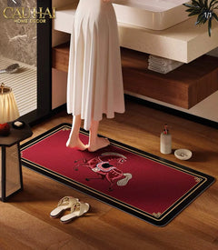 Thảm Cửa / Thảm Bathroom Micro Nappa Gen8 55*90/60*120 - Impérial Équestre Embroidered Cheval - Ruby Rouge-Thảm cửa / bathroom-CẬU HAI HOME DECOR
