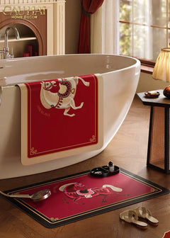 Thảm Cửa / Thảm Bathroom Micro Nappa Gen8 55*90/60*120 - Impérial Équestre Embroidered Cheval - Ruby Rouge-Thảm cửa / bathroom-CẬU HAI HOME DECOR