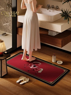Thảm Cửa / Thảm Bathroom Micro Nappa Gen8 55*90/60*120 - Impérial Équestre Embroidered Cheval - Ruby Rouge-Thảm cửa / bathroom-CẬU HAI HOME DECOR