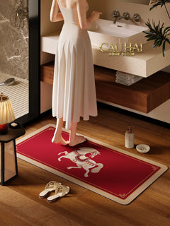 Thảm Cửa / Thảm Bathroom Micro Nappa Gen8 55*90/60*120 - Impérial Équestre Embroidered Cheval - Ruby Rouge-Thảm cửa / bathroom-CẬU HAI HOME DECOR