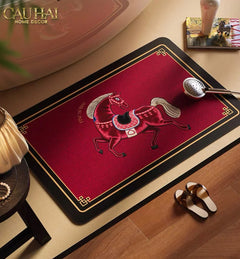Thảm Cửa / Thảm Bathroom Micro Nappa Gen8 55x90 - Impérial Équestre Embroidered Cheval - Ruby Rouge-CẬU HAI HOME DECOR