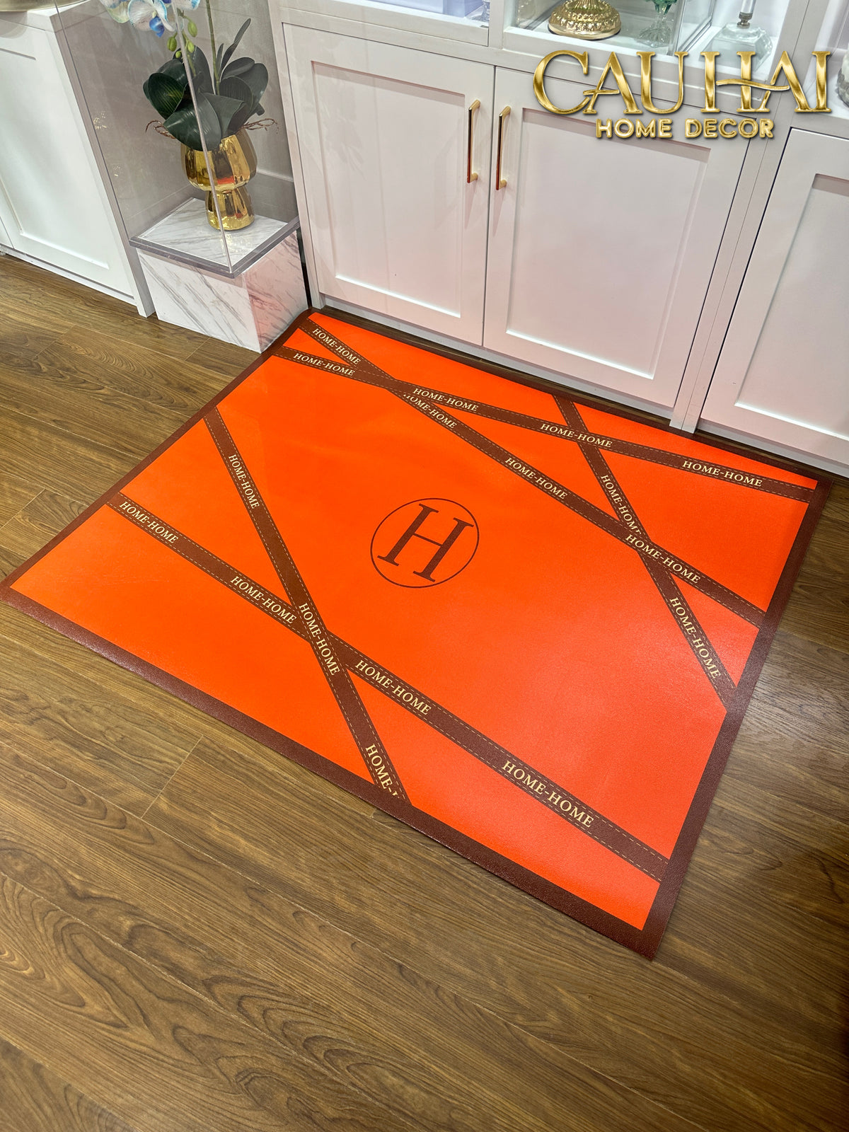 Thảm Da PU Équestre Ribbon Orange 100x120-Thảm-CẬU HAI HOME DECOR-CẬU HAI HOME DECOR