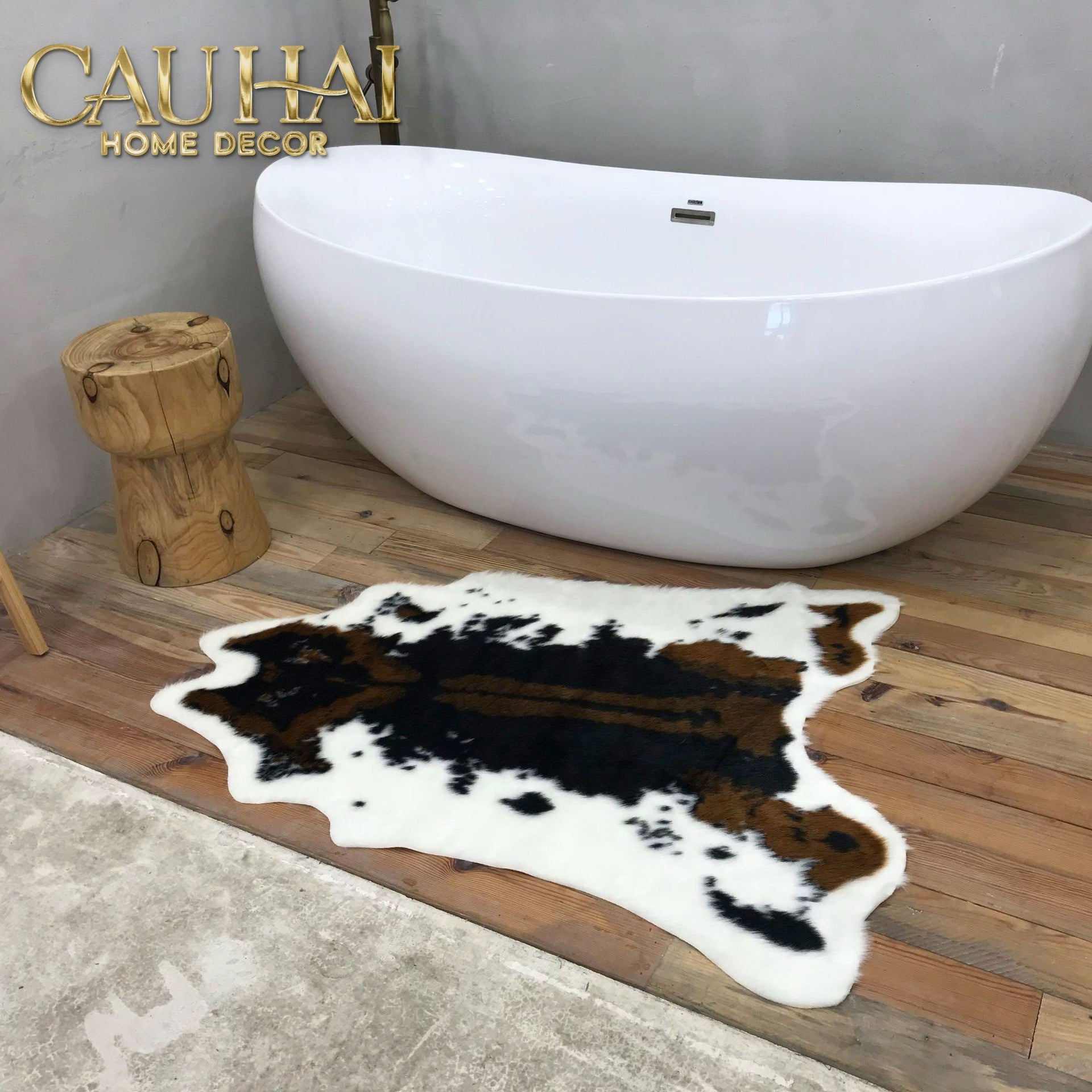 Thảm Lông Faux Fur Cowhide Cognac Noir 85x110-Thảm Lông-CẬU HAI HOME DECOR