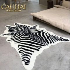 Thảm Lông Faux Fur Zebra Hide Noir 85x110-Thảm Lông-CẬU HAI HOME DECOR