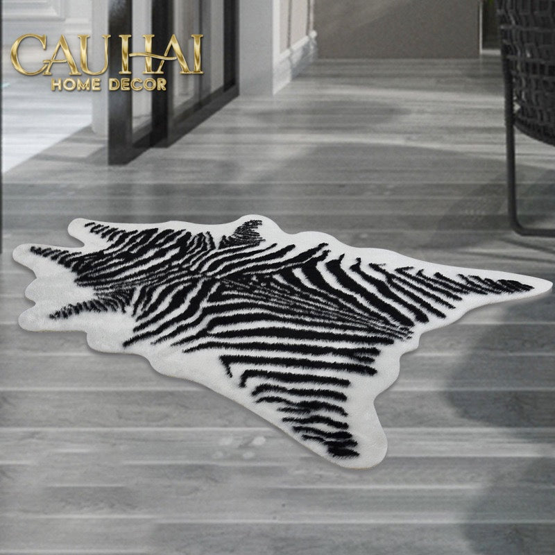 Thảm Lông Faux Fur Zebra Hide Noir 85x110-Thảm Lông-CẬU HAI HOME DECOR