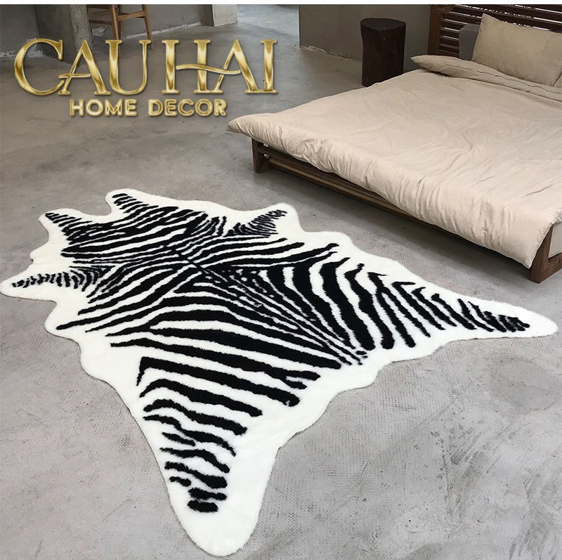 Thảm Lông Faux Fur Zebra Hide Noir 85x110-Thảm Lông-CẬU HAI HOME DECOR