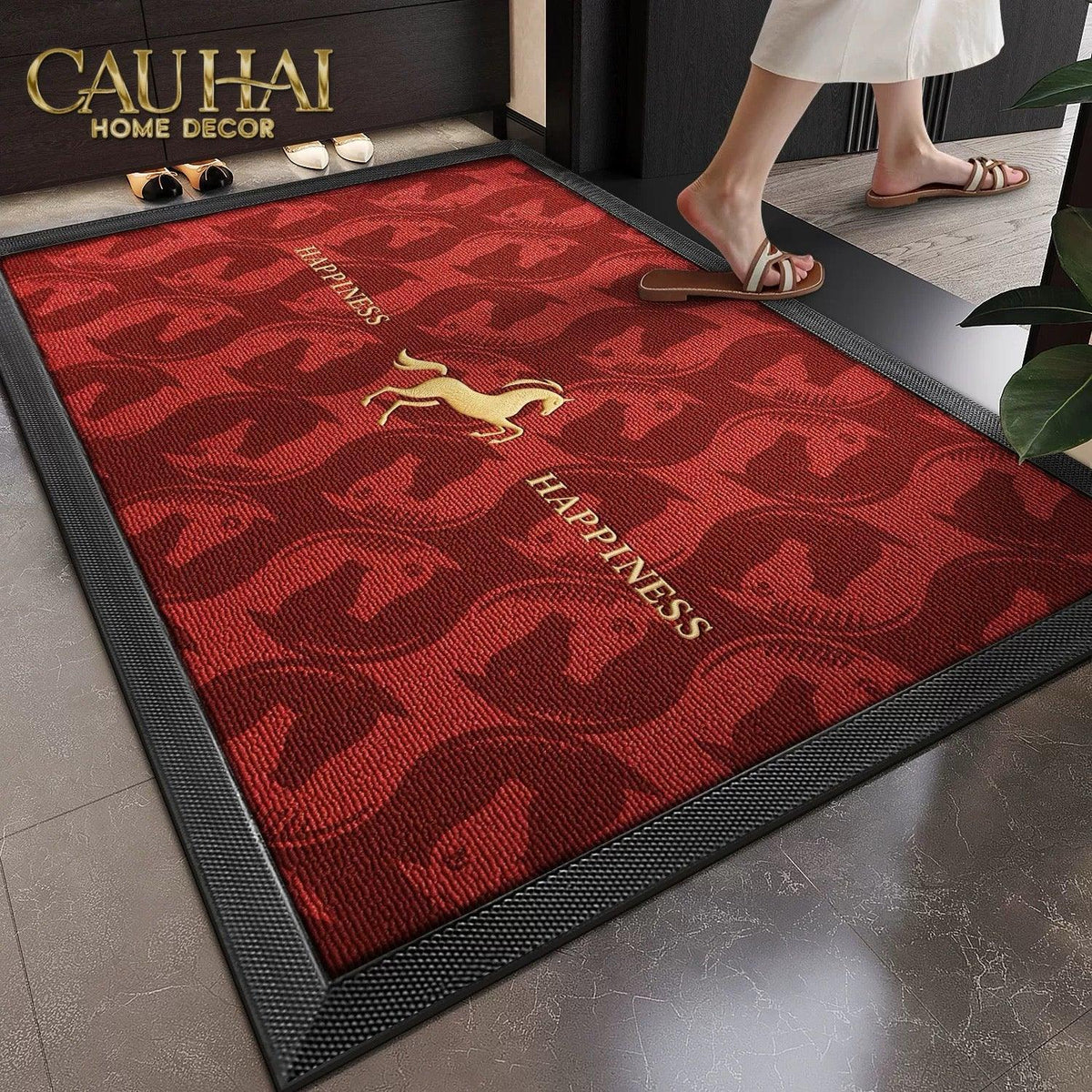 Thảm Ngăn Bụi 80x100 Coil Fiber Đan Vòng Ngựa Đỏ Mận - Aurea Happiness Cheval Solitaire Crimson Rouge.-THẢM TRẢI SÀN-CẬU HAI HOME DECOR