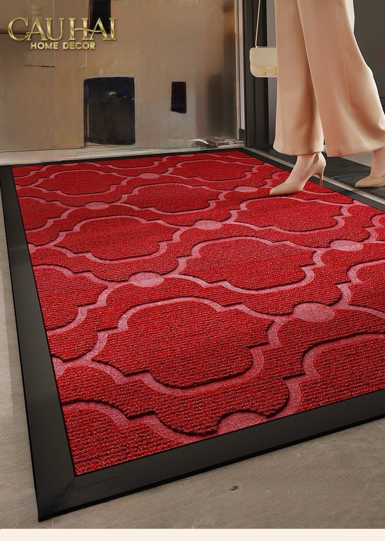 Thảm Ngăn Bụi Sợi Poly Dệt 80X100 Rouge Avalon Bienvenue - Dập Viền Da-THẢM TRẢI SÀN-CẬU HAI HOME DECOR