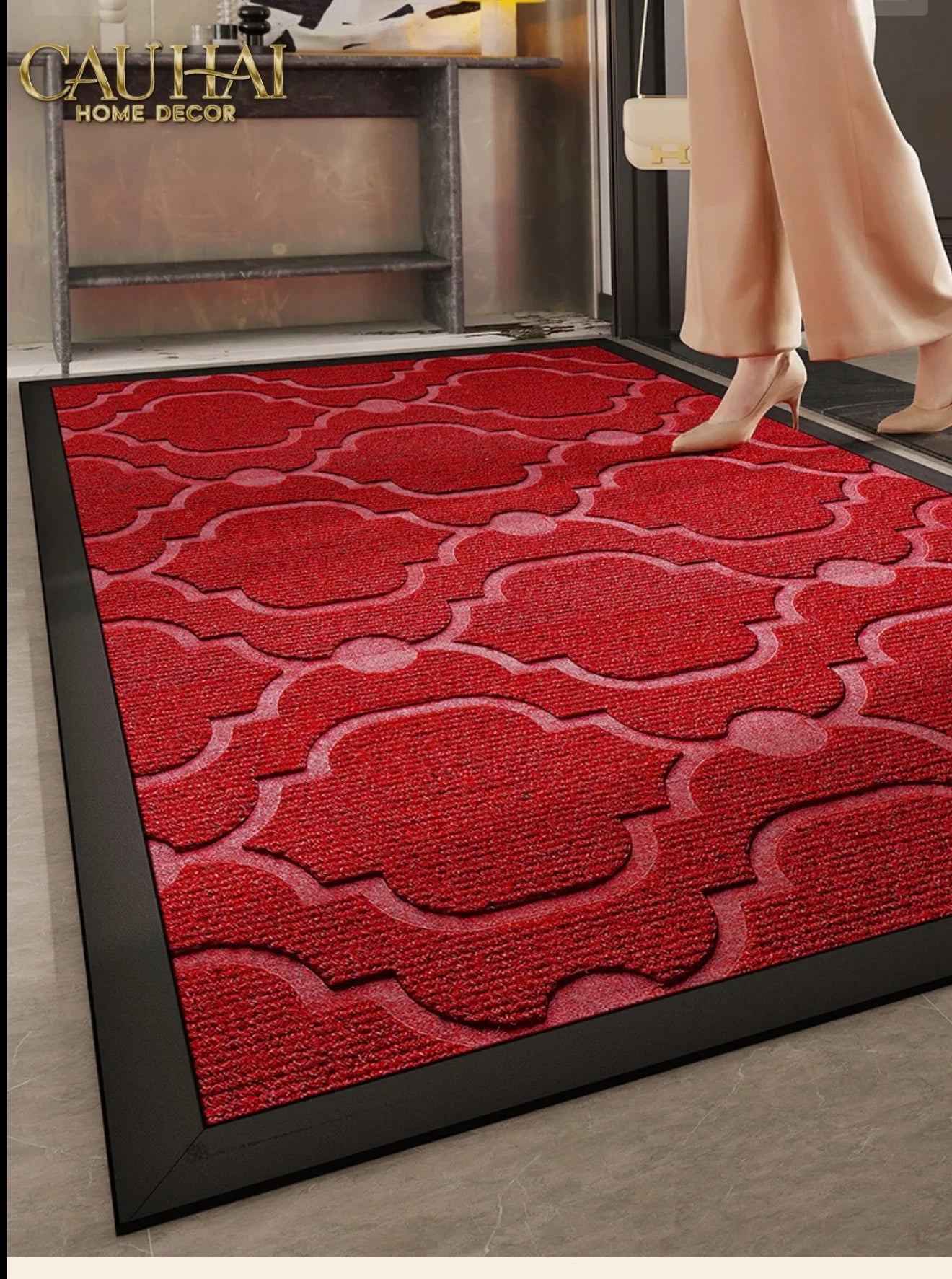 Thảm Ngăn Bụi Sợi Poly Dệt 80x100 Rouge Cannage Bienvenue - Dập Viền Da-CẬU HAI HOME DECOR