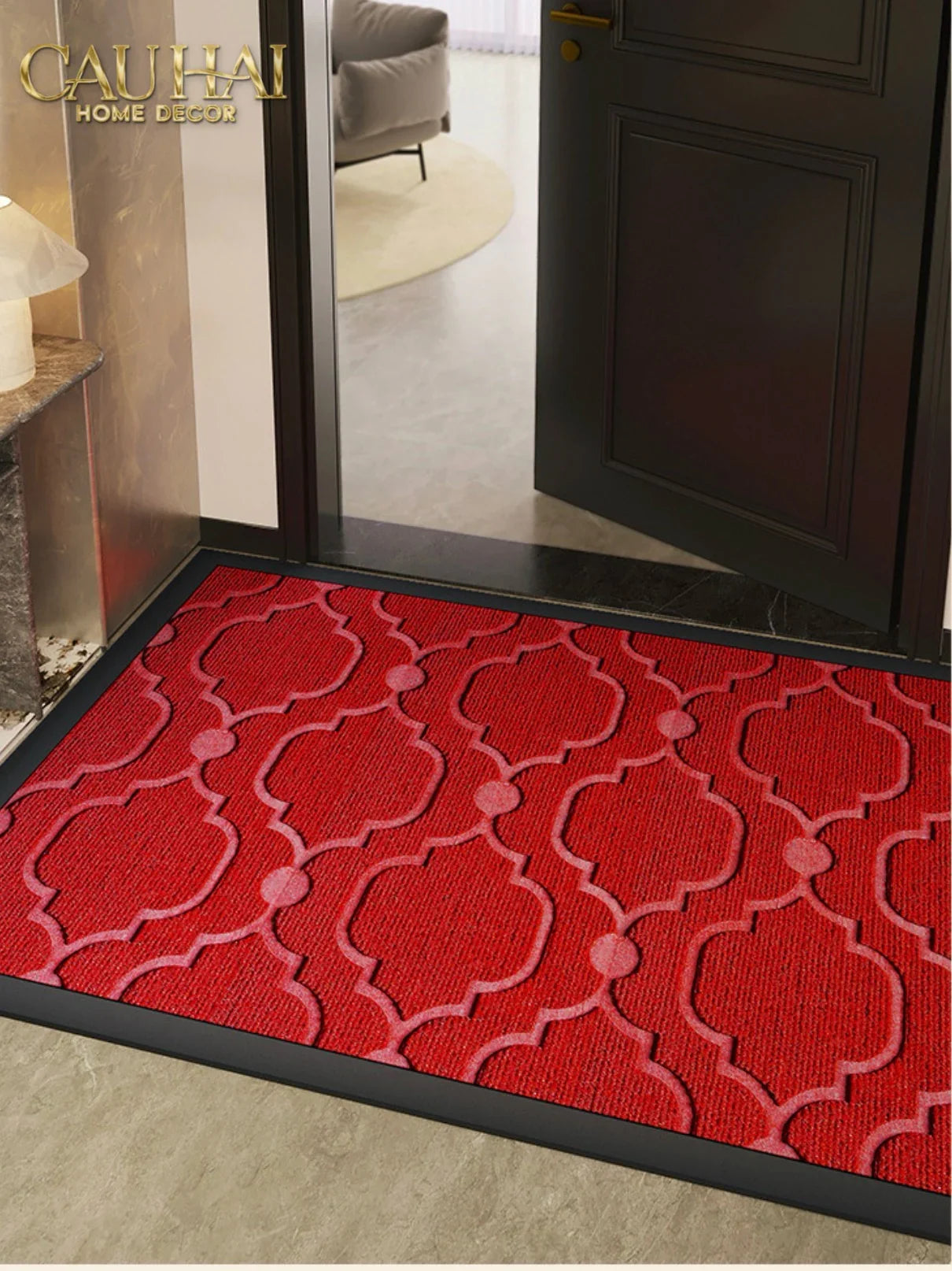 Thảm Ngăn Bụi Sợi Poly Dệt 80x100 Rouge Cannage Bienvenue - Dập Viền Da-CẬU HAI HOME DECOR