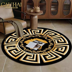 Thảm Tròn D80 Nhung Bỉ - Ronde Carpet Gianni Vers. Medusa Greek Key-CẬU HAI HOME DECOR