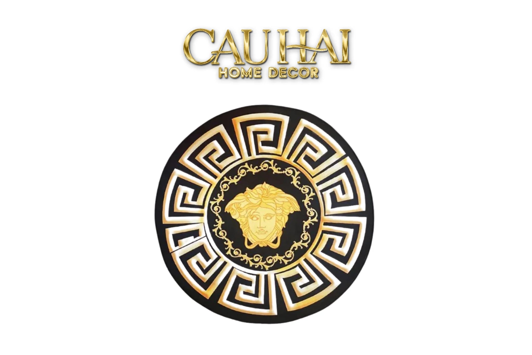 Thảm Tròn D80 Nhung Bỉ - Ronde Carpet Gianni Vers. Medusa Greek Key-CẬU HAI HOME DECOR