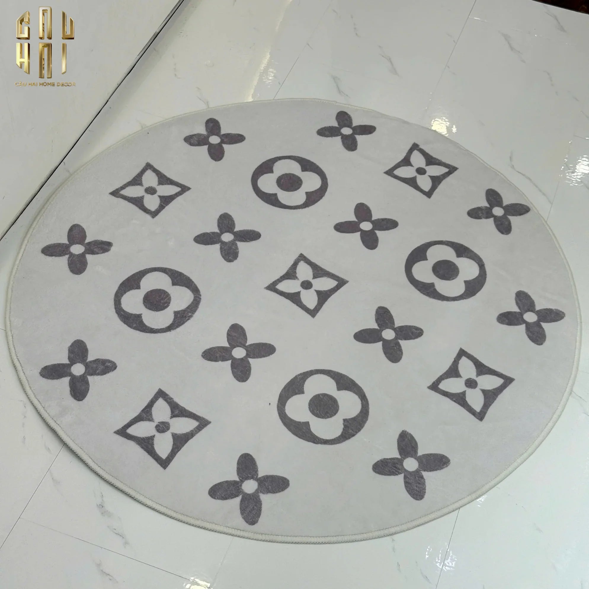 Thảm Tròn Dệt Kim - Fleur D’Ivoire Monogram D100-THẢM TRÒN - THẢM BED-CẬU HAI HOME DECOR