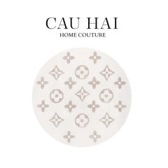 Thảm Tròn Dệt Kim - Fleur D’Ivoire Monogram D100-THẢM TRÒN - THẢM BED-CẬU HAI HOME DECOR