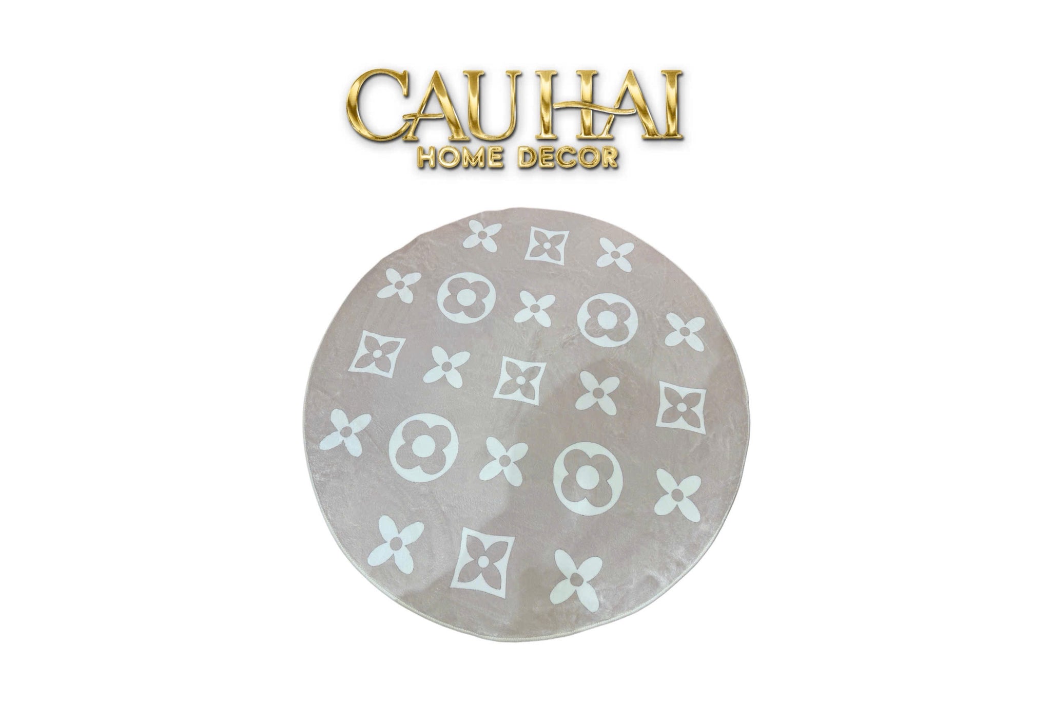 Thảm Tròn Dệt Kim - Le Beige Fleur de Monogram D100/120 - CẬU HAI HOME DECOR