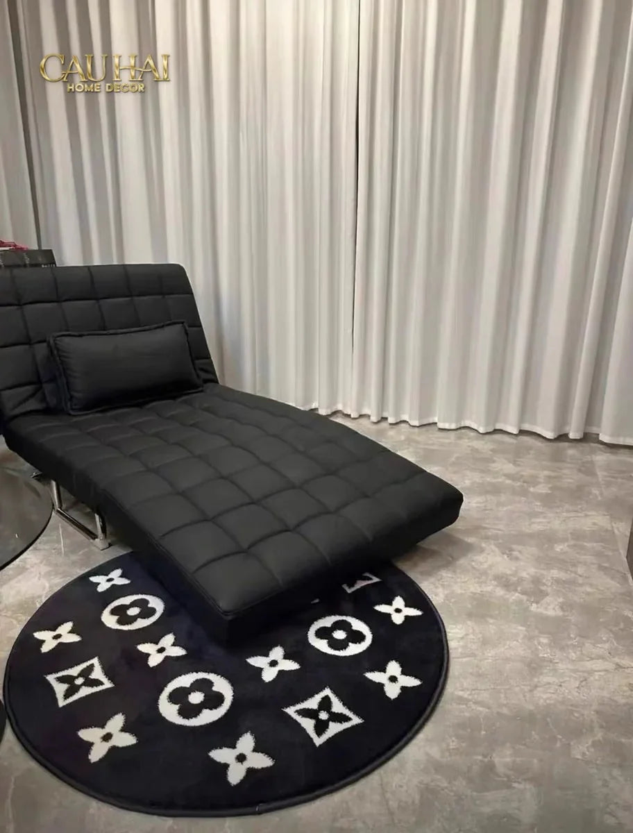 Thảm Tròn Dệt Kim - Le Noir Fleur de Monogram D100-THẢM TRÒN - THẢM BED-CẬU HAI HOME DECOR