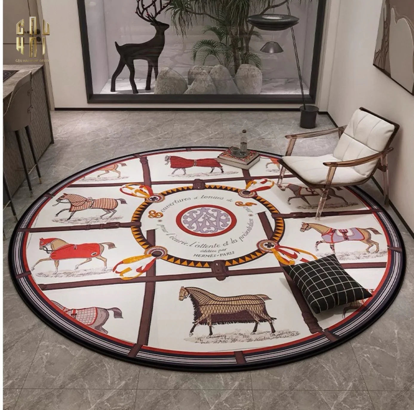 Thảm Tròn Nhung Bỉ D100 - Brun Et Blanc Renaissance-CẬU HAI HOME DECOR
