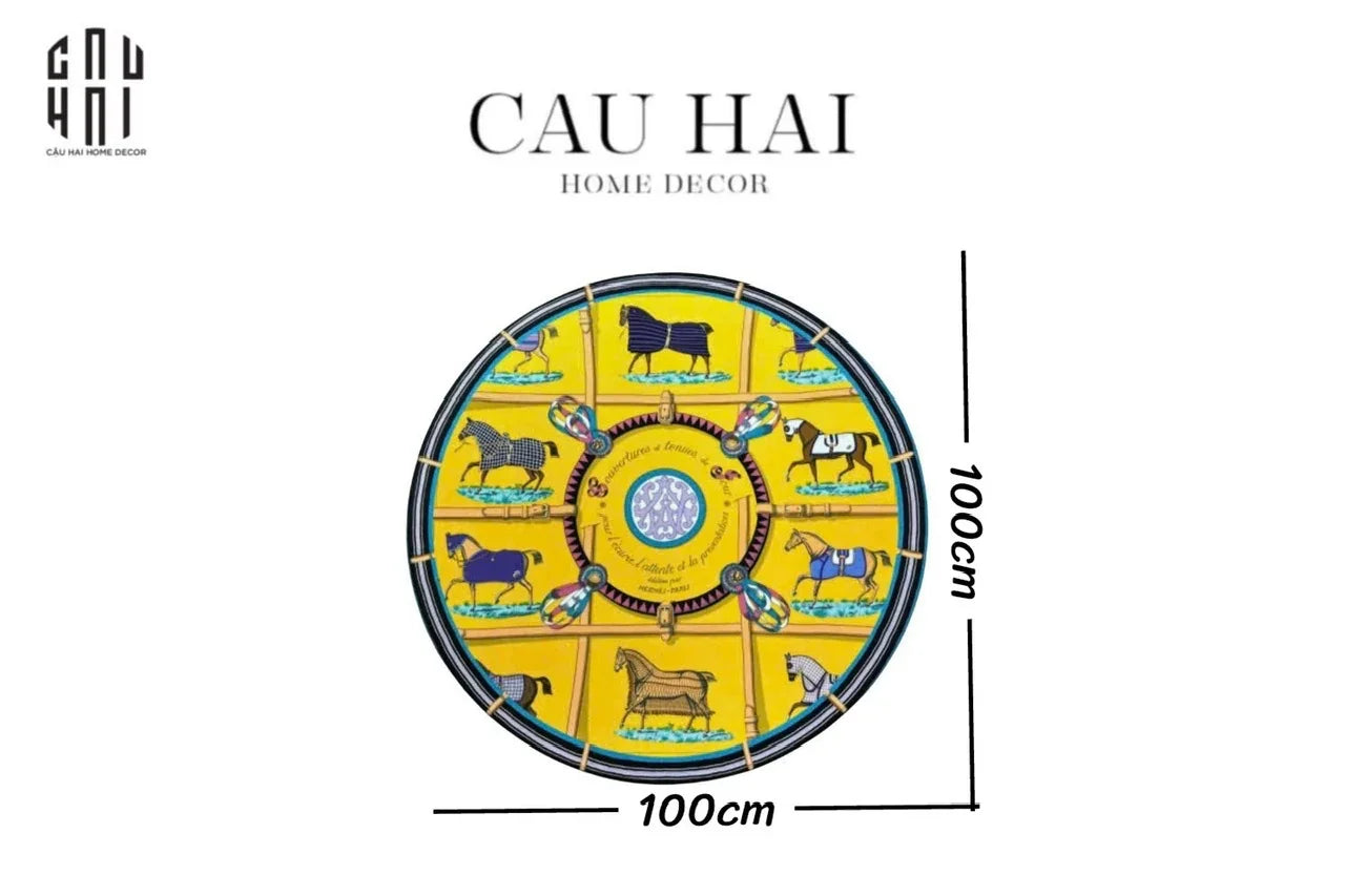 THẢM TRÒN NHUNG BỈ D100 - ROUND CARPET JAUNE BLEU RENAISSANCE