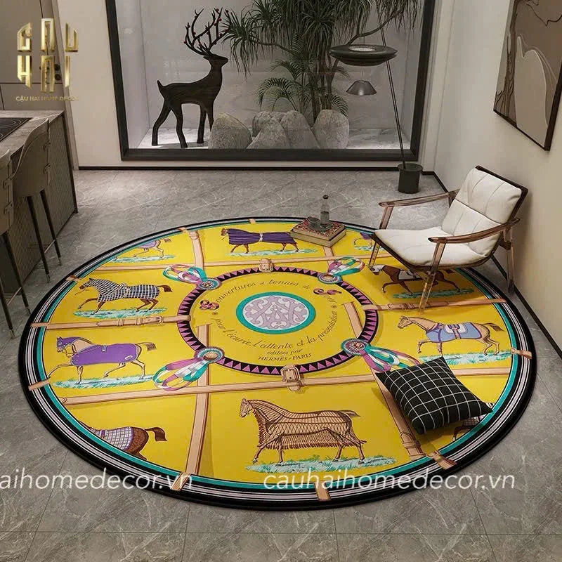 Thảm Tròn Nhung Bỉ D100 - Round Carpet Jaune Bleu Renaissance-THẢM TRÒN - THẢM BED-CẬU HAI HOME DECOR