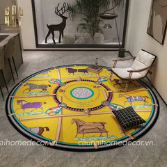 Thảm Tròn Nhung Bỉ D100 - Round Carpet Jaune Bleu Renaissance-THẢM TRÒN - THẢM BED-CẬU HAI HOME DECOR