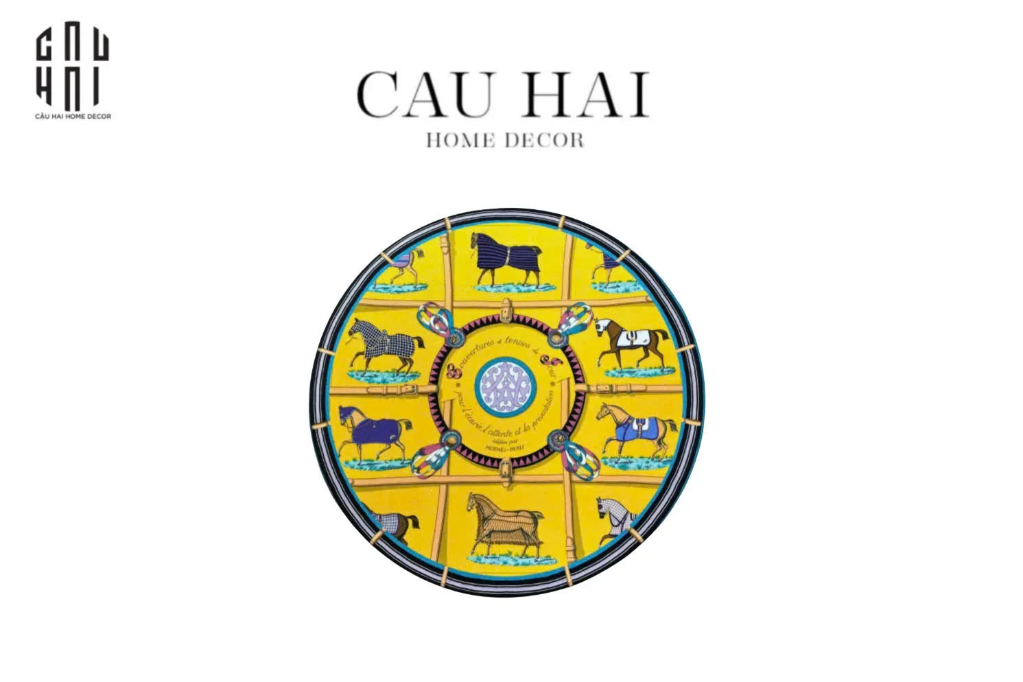 Thảm Tròn Nhung Bỉ D100 - Round Carpet Jaune Bleu Renaissance-CẬU HAI HOME DECOR
