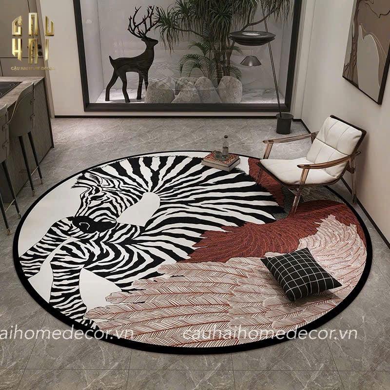 THẢM TRÒN NHUNG BỈ D100 - ROUND CARPET- ZEBRA-CẬU HAI HOME DECOR