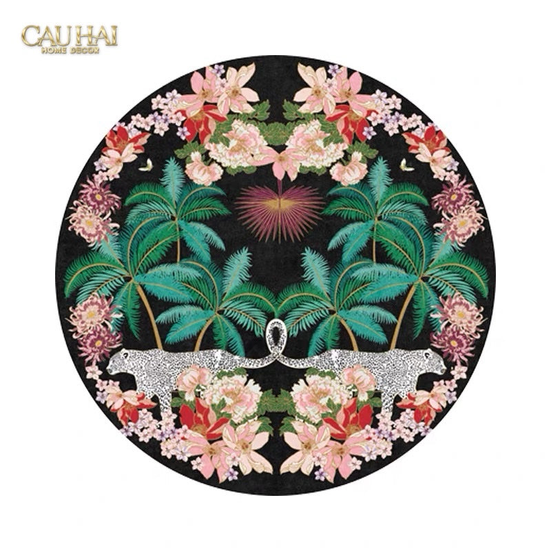 Thảm Tròn Nhung Bỉ D160 - Nocturne Jungle Panthera - CẬU HAI HOME DECOR