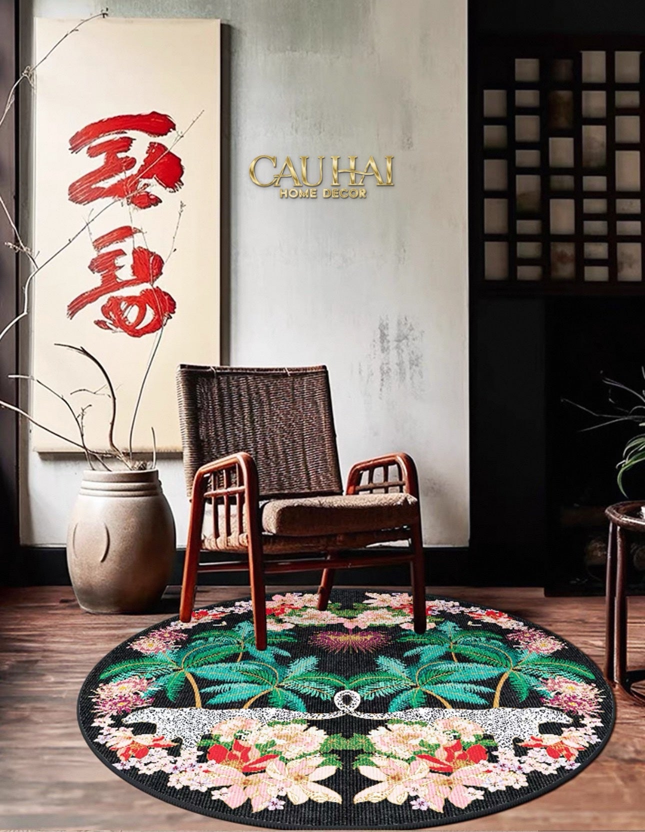 Thảm Tròn Nhung Bỉ D160 - Nocturne Jungle Panthera - CẬU HAI HOME DECOR