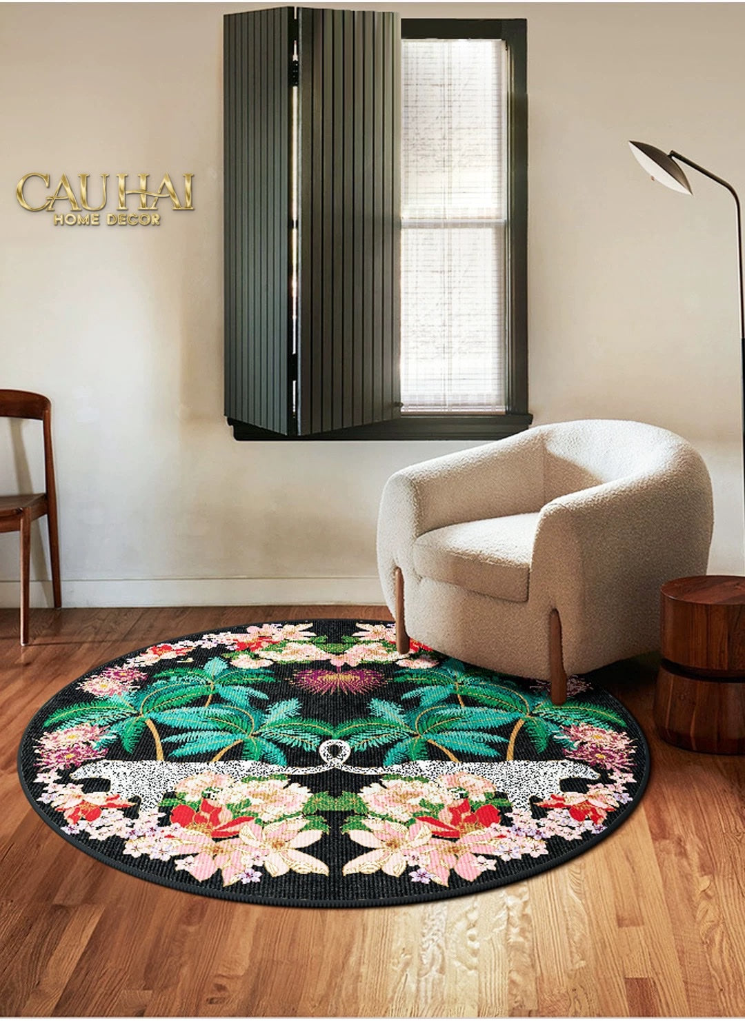 Thảm Tròn Nhung Bỉ D160 - Nocturne Jungle Panthera - CẬU HAI HOME DECOR