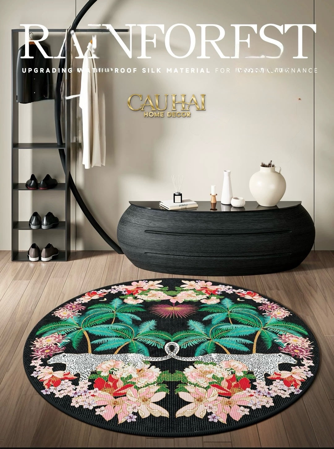 Thảm Tròn Nhung Bỉ D160 - Nocturne Jungle Panthera - CẬU HAI HOME DECOR