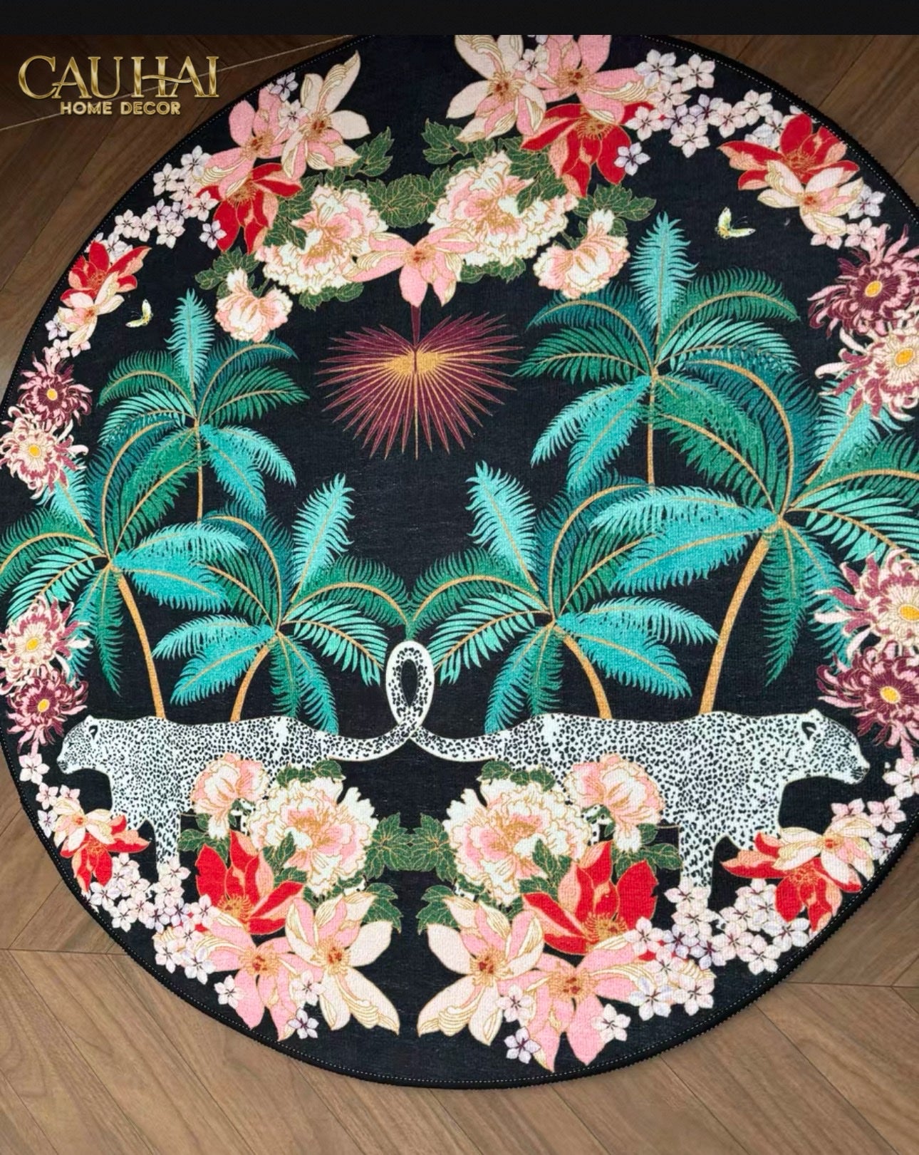 Thảm Tròn Nhung Bỉ D160 - Nocturne Jungle Panthera - CẬU HAI HOME DECOR