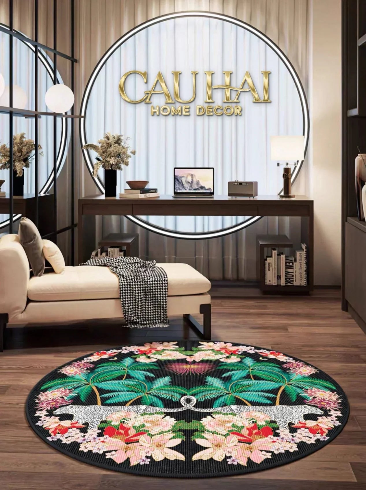 Thảm Tròn Nhung Bỉ D160 - Nocturne Jungle Panthera-CẬU HAI HOME DECOR