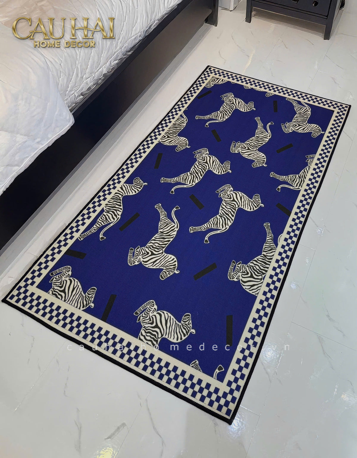 Thảm Tròn Nhung Bỉ - La Danse Du Zèbre - Bleu Indigo D140-THẢM TRÒN - THẢM BED-CẬU HAI HOME DECOR