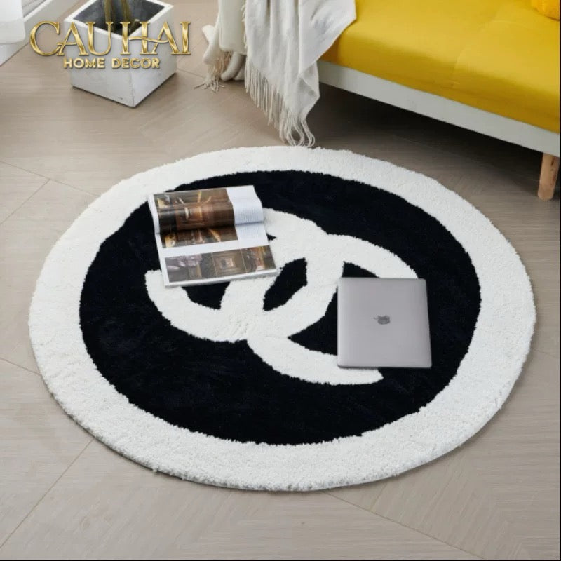 Thảm Tròn Sợi Dệt D100 - Blanche Iconique Coco Spéciale Édition-CẬU HAI HOME DECOR