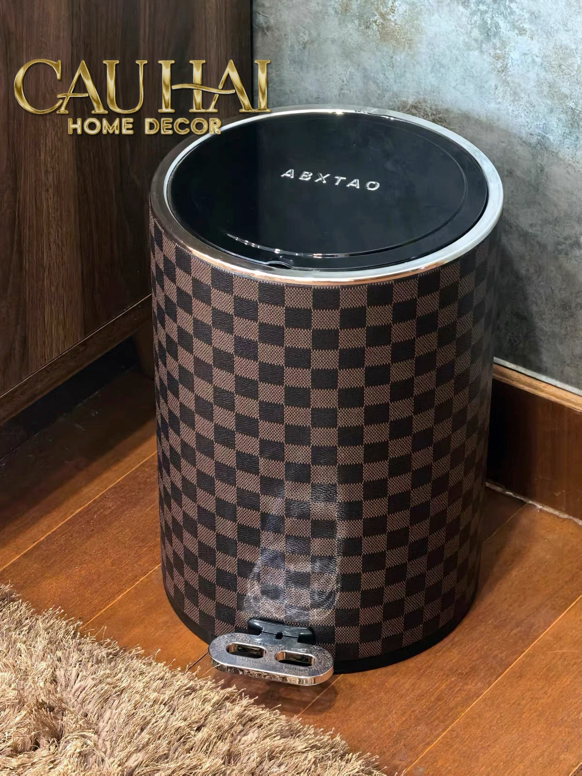 Thùng Rác Bọc Da Cao Cấp 15L - Damier Ebene L Class Trash Bin-CẬU HAI HOME DECOR