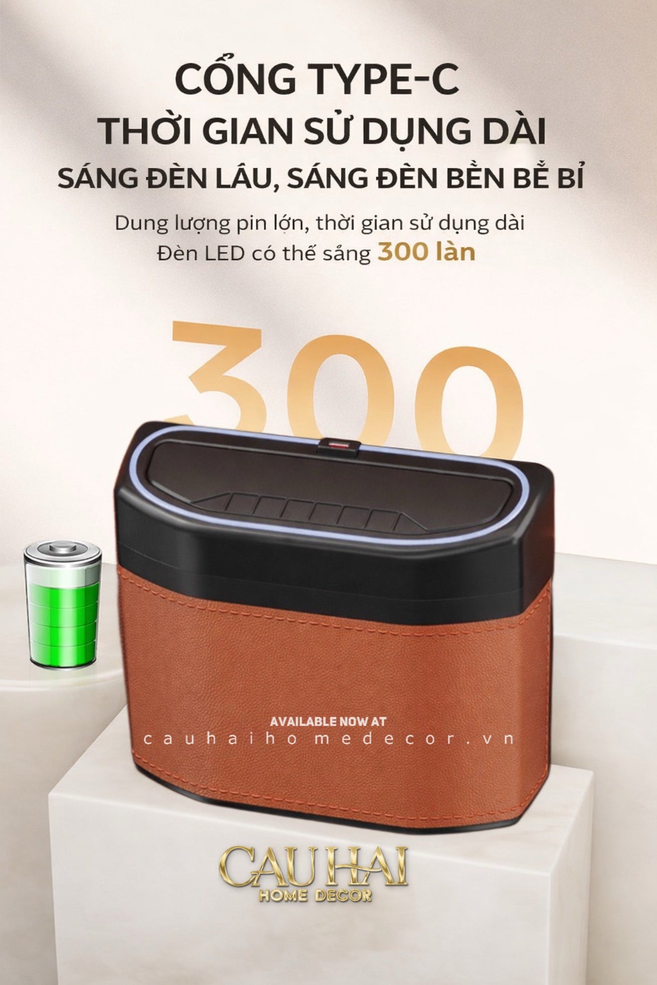 Thùng Rác Bọc Da Car Mini Bin - Cognac-CẬU HAI HOME DECOR
