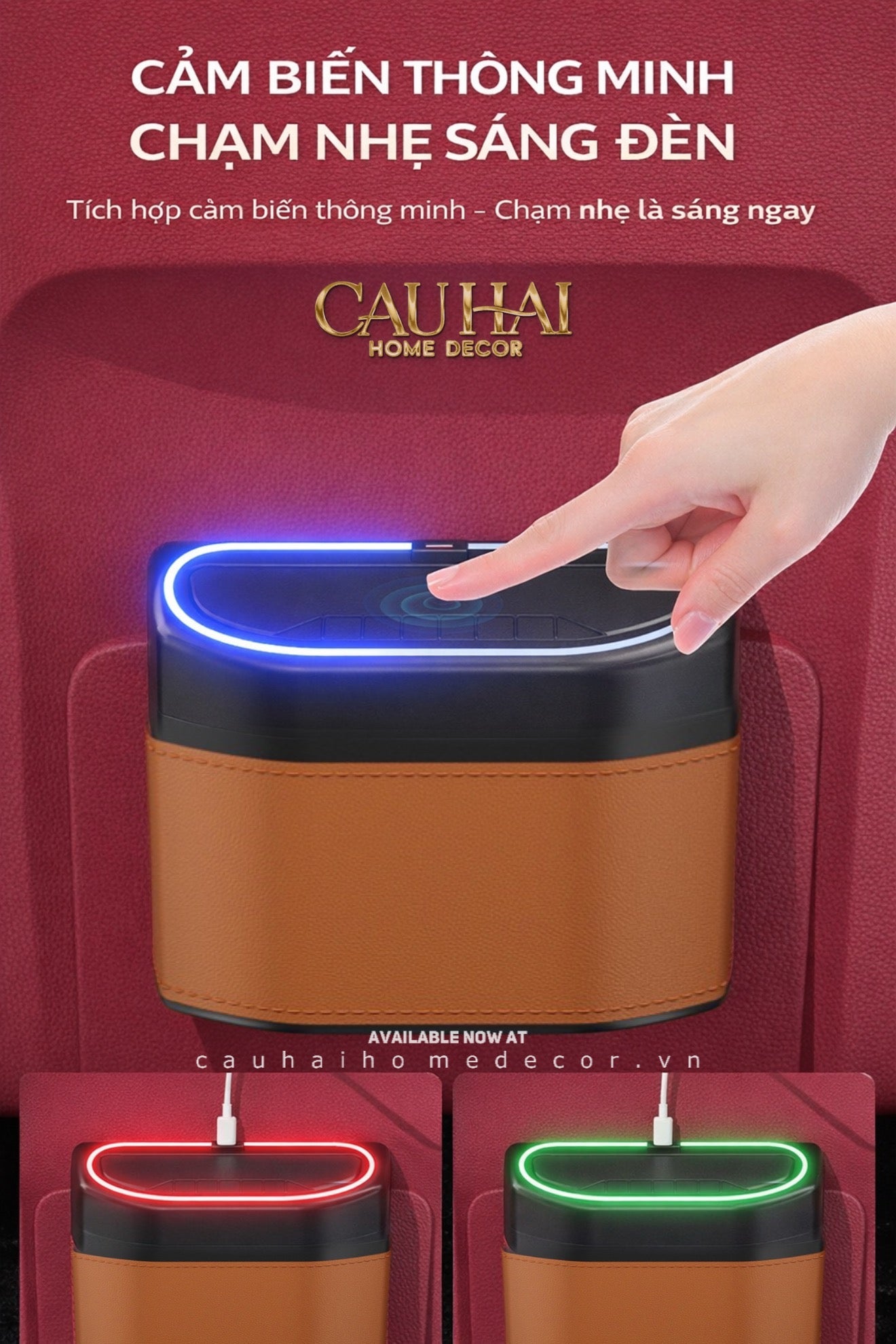 Thùng Rác Bọc Da Car Mini Bin - Cognac-Thùng Rác-CẬU HAI HOME DECOR