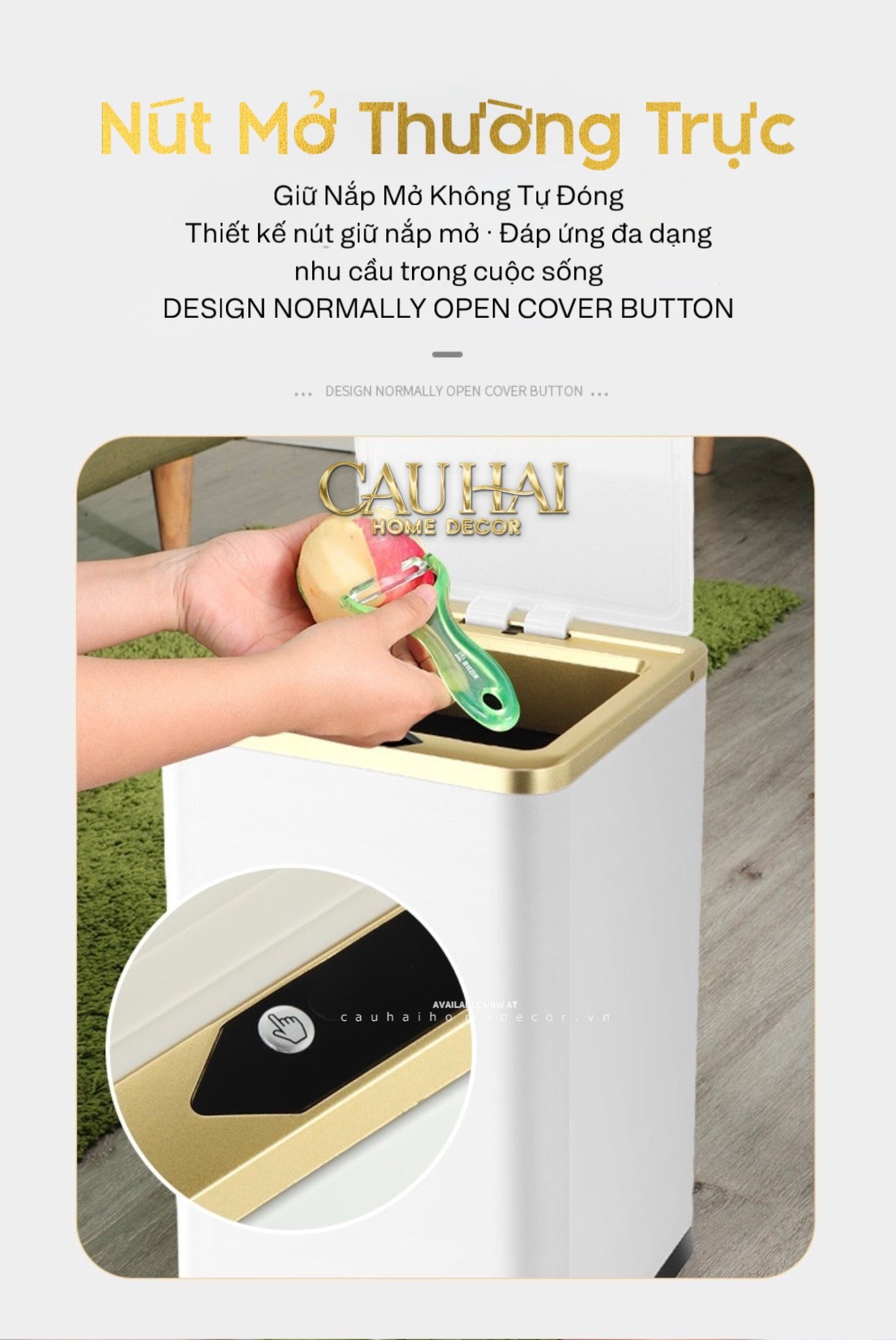 Thùng Rác Cảm Biến Vuông - Gold Ligne Hybrid Trash Cans 15L-CẬU HAI HOME DECOR