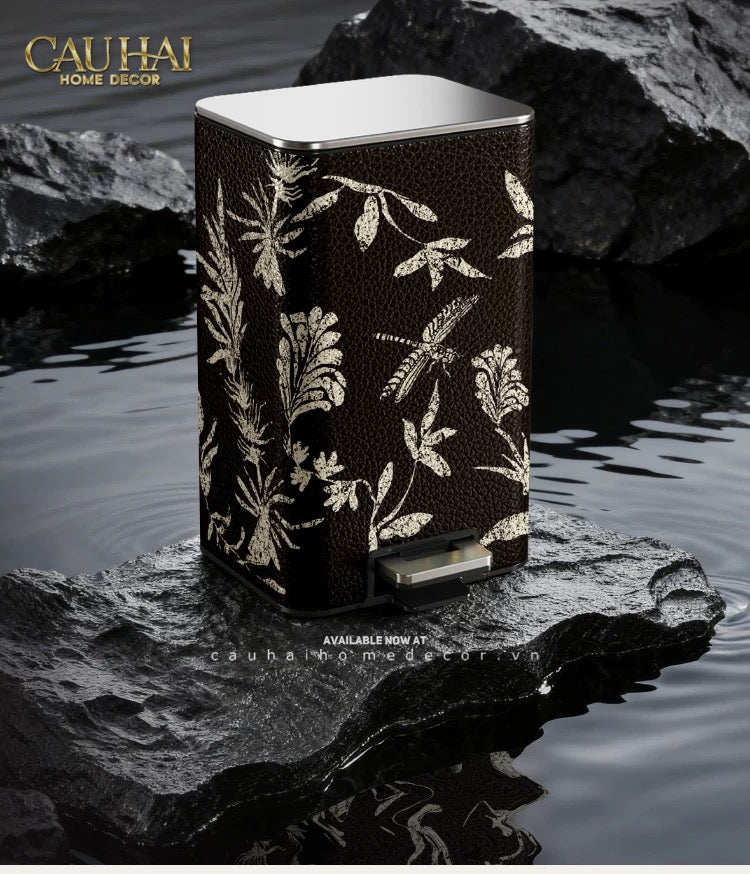 Thùng Rác Cao Cấp Bọc Da Dragonfly 15L-CẬU HAI HOME DECOR