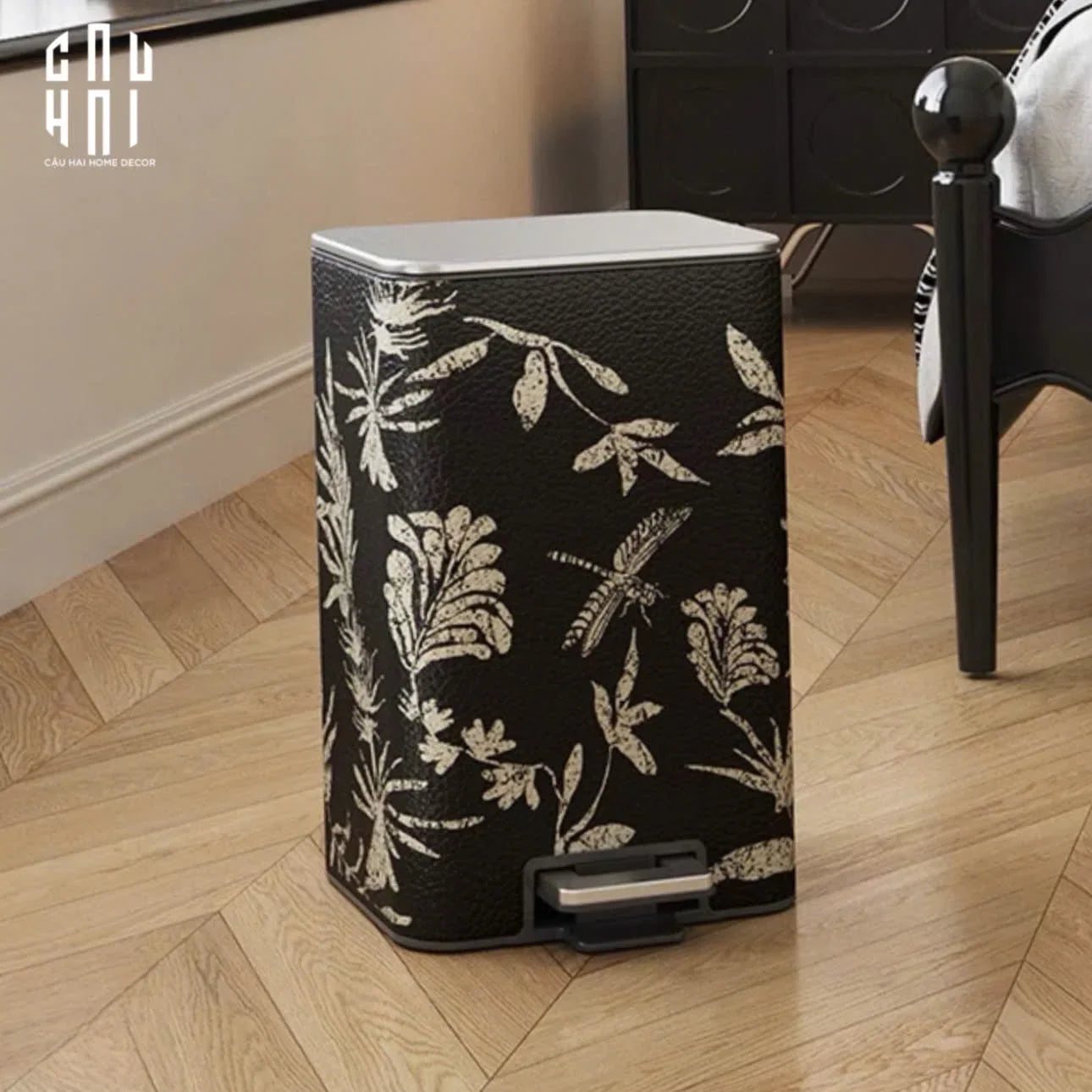 Thùng Rác Cao Cấp Bọc Da Dragonfly 15L-CẬU HAI HOME DECOR