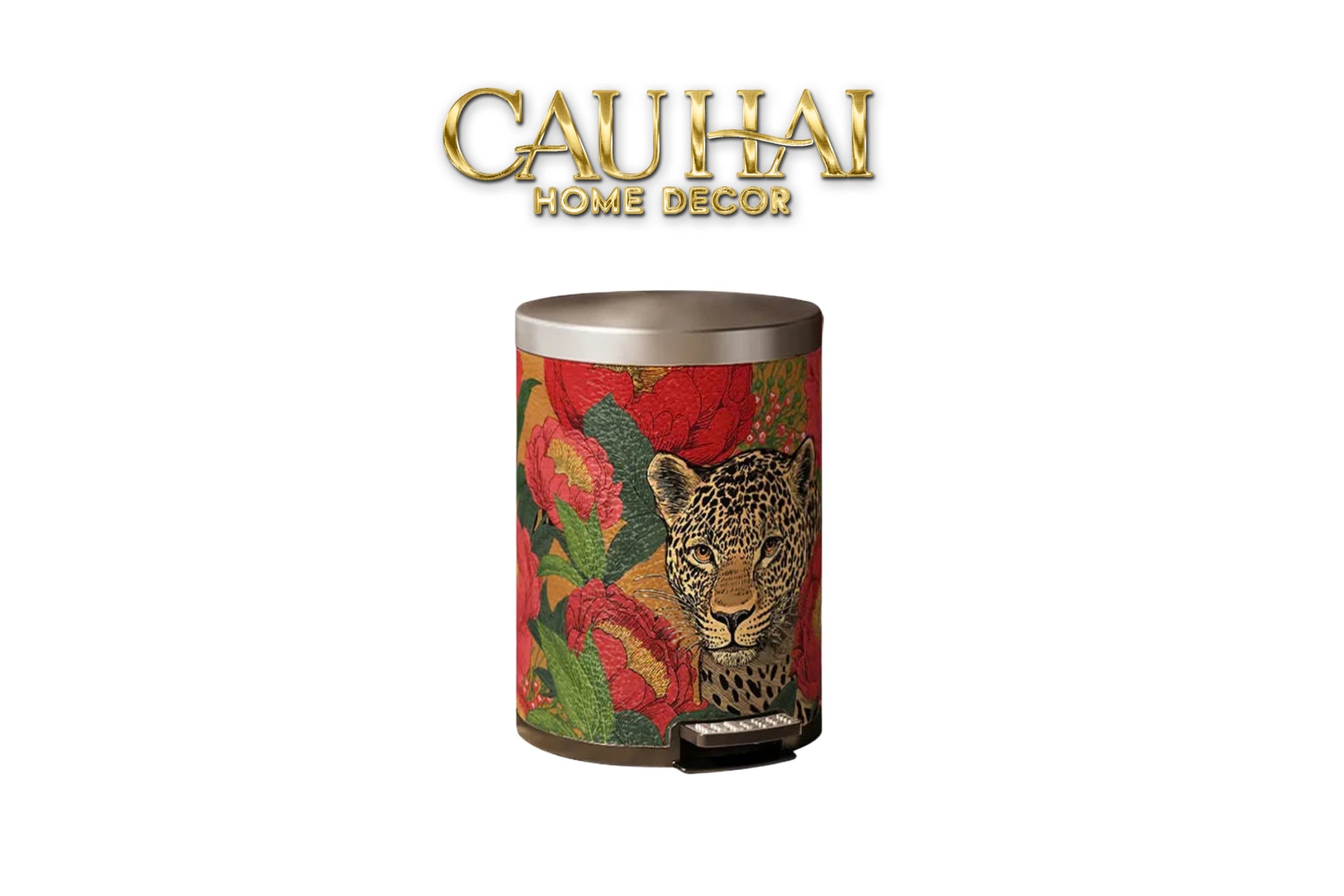 Thùng Rác Da Crimson Leopard Jungle D.O 14L-CẬU HAI HOME DECOR