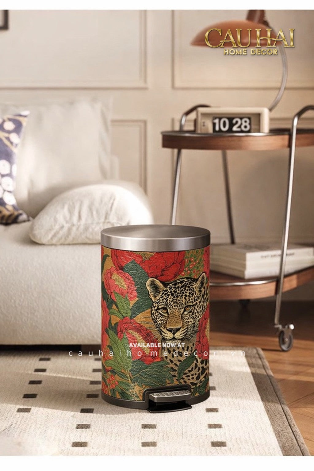 Thùng Rác Da Crimson Leopard Jungle D.O 14L-CẬU HAI HOME DECOR
